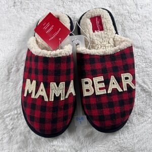 Wondershop Womens Mama Bear Plaid Slippers Large‎ 9 10 Red Black Sherpa Lined